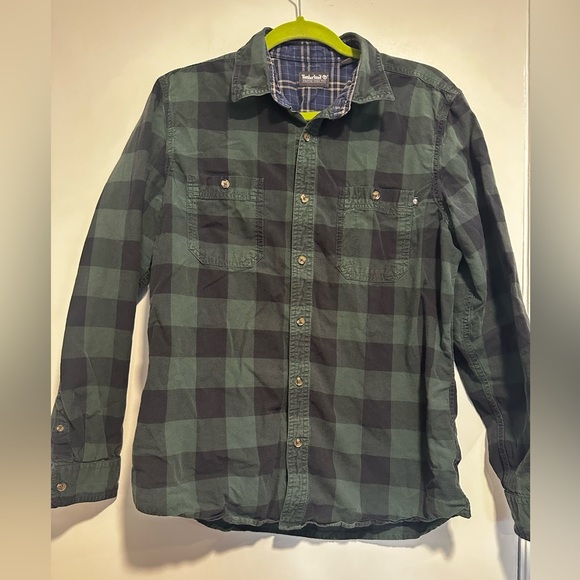 Timberland Flannel Men’s Medium Green and Black Heavyweight Plaid Button down. - Picture 1 of 12